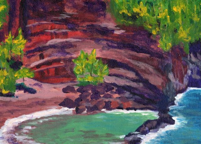 Art Note Card Hana Maui Hawaii Red Sand Beach Blank Handmade