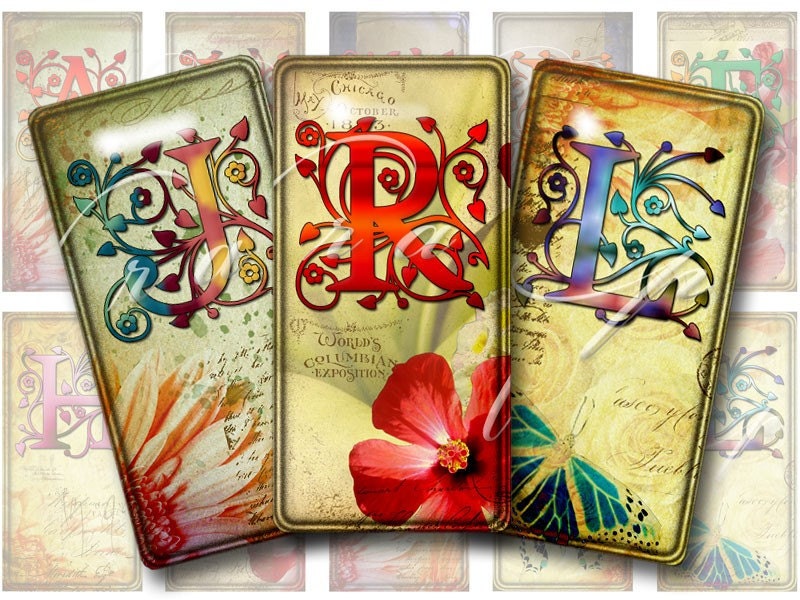 Vintage Alphabet - Digital Collage Sheet CG-12 - 1x2 inch tiles for Scrapbooking, Resing and Glass Pendants - Instant Download