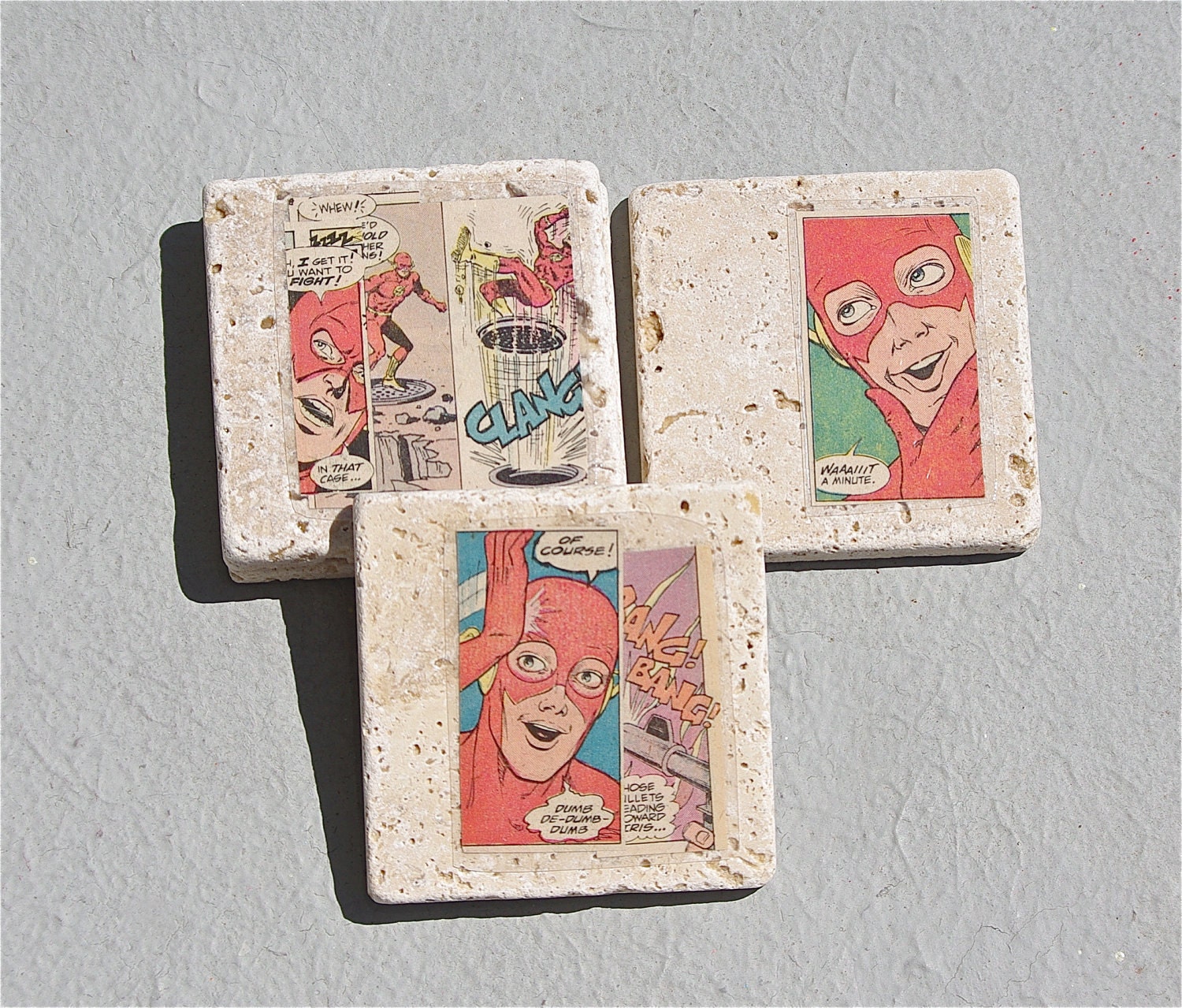 The Flash Coasters Coaster set of 4 recycled justice league handmade upcycled reclaimed dc comics comic book European marble stone modern