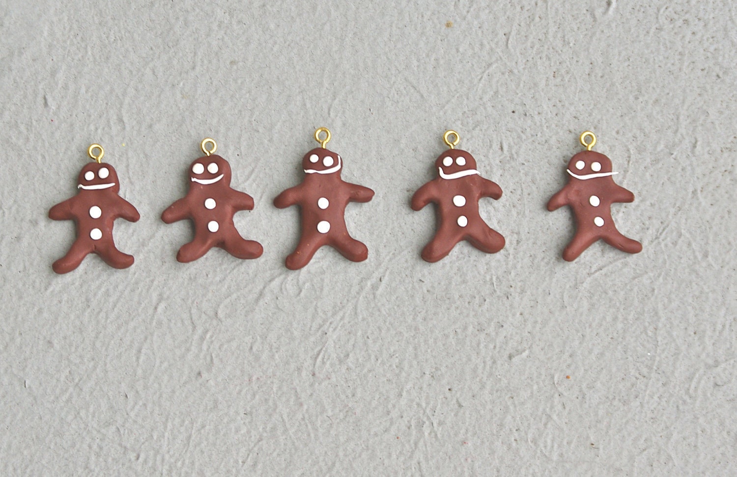 Set of 5 chocolate gingerbread men ornaments christmas tree ornament holiday decor gift tags sculptures handmade clay cookies dark brown