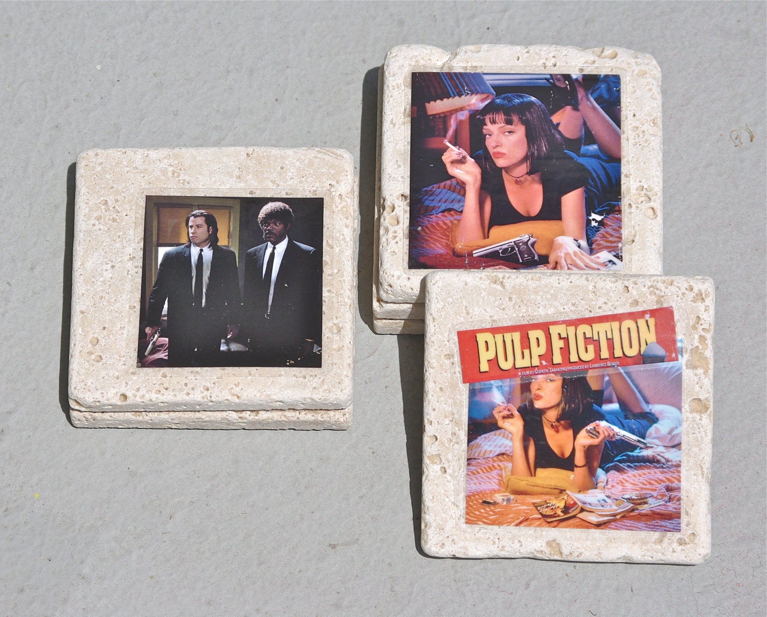 Pulp Fiction Coaster Set of 6 coasters uma thurman samuel jackson quentin tarantino movie pop culture moviegoer film cinema