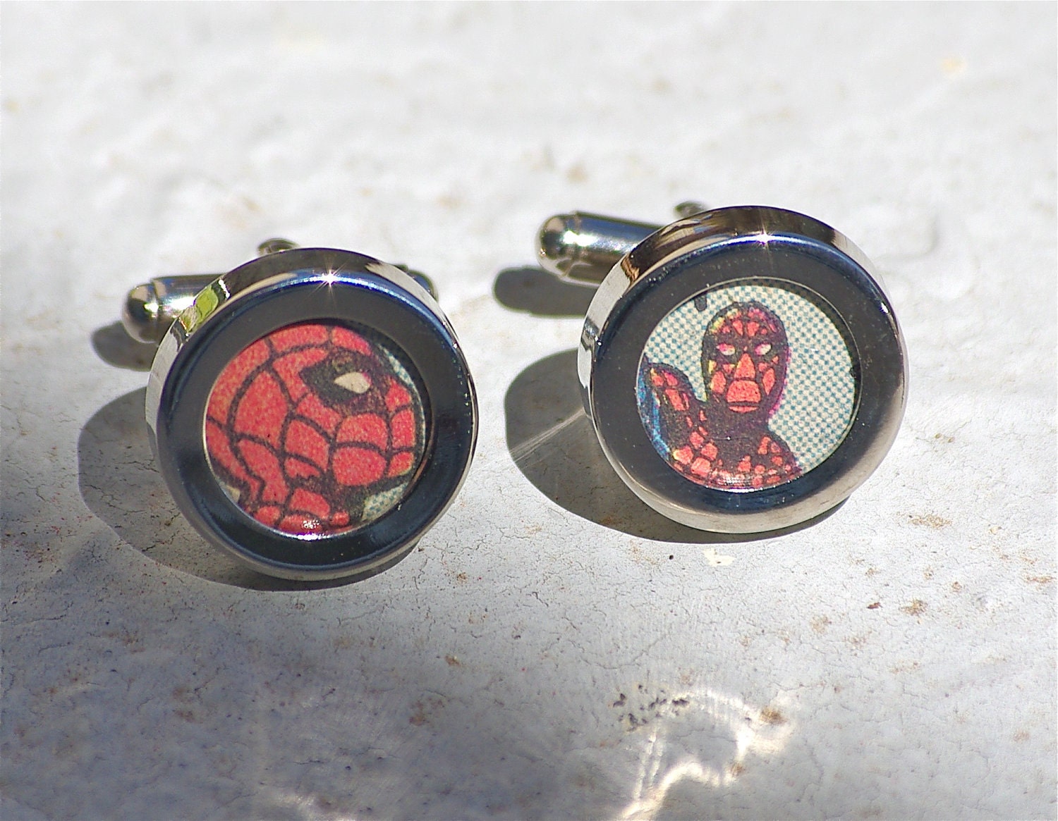 Spider-man Cuff links Spiderman cufflinks superhero superheroes Marvel Avengers accessories recycled comic book vintage comics