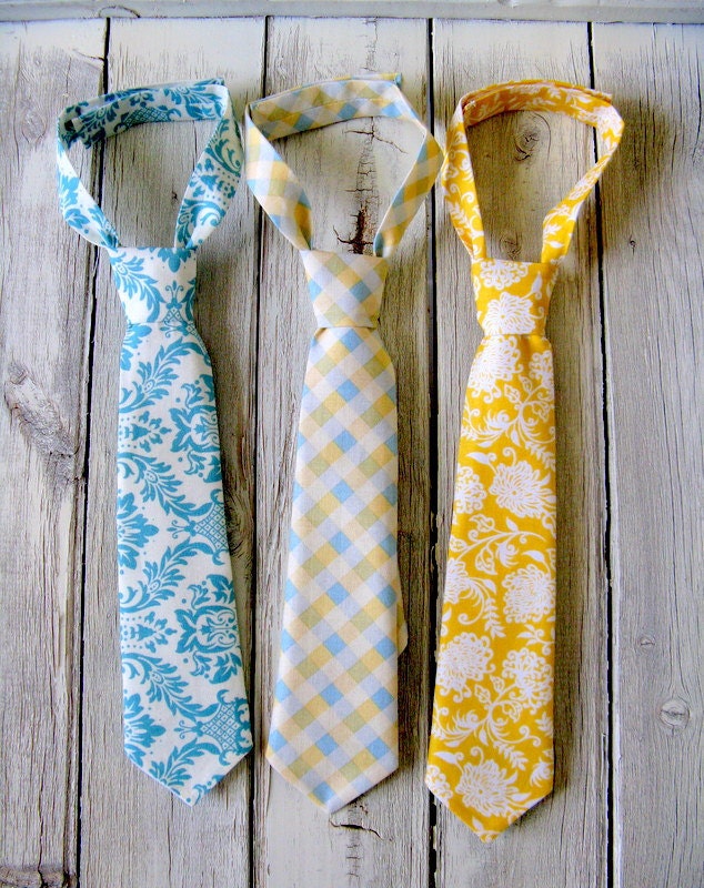 Toddler Tie Set - Blue and Yellow Little Boy Ties - Baby/Toddler Ties - Boys Ties - Blue Yellow Gingham - Boys Photo Prop - Neck ties