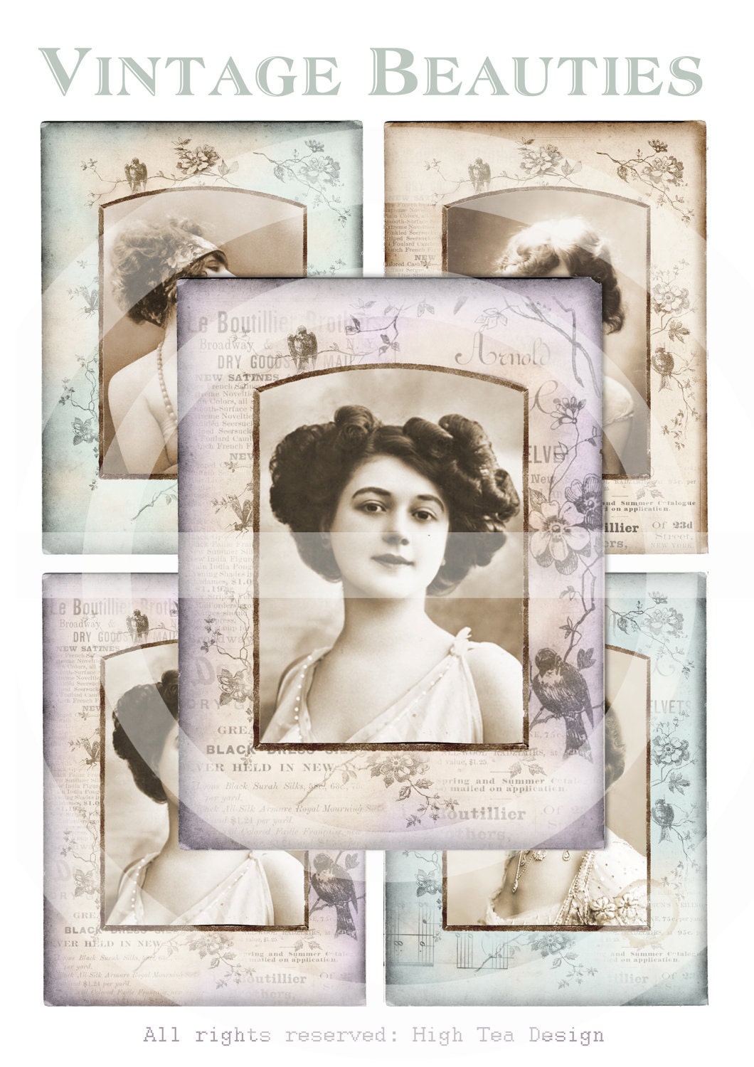 VINTAGE BEAUTIES -  Set of 4 images - French Chic - Digital Collage Sheet - Printable Download - Photograph