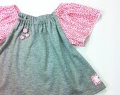 Girls Boutique Peasant Top Size 2T Gray Pink Cheetah Print Sleeves Ready to Ship Spring Summer Clothing Handmade Original Gift
