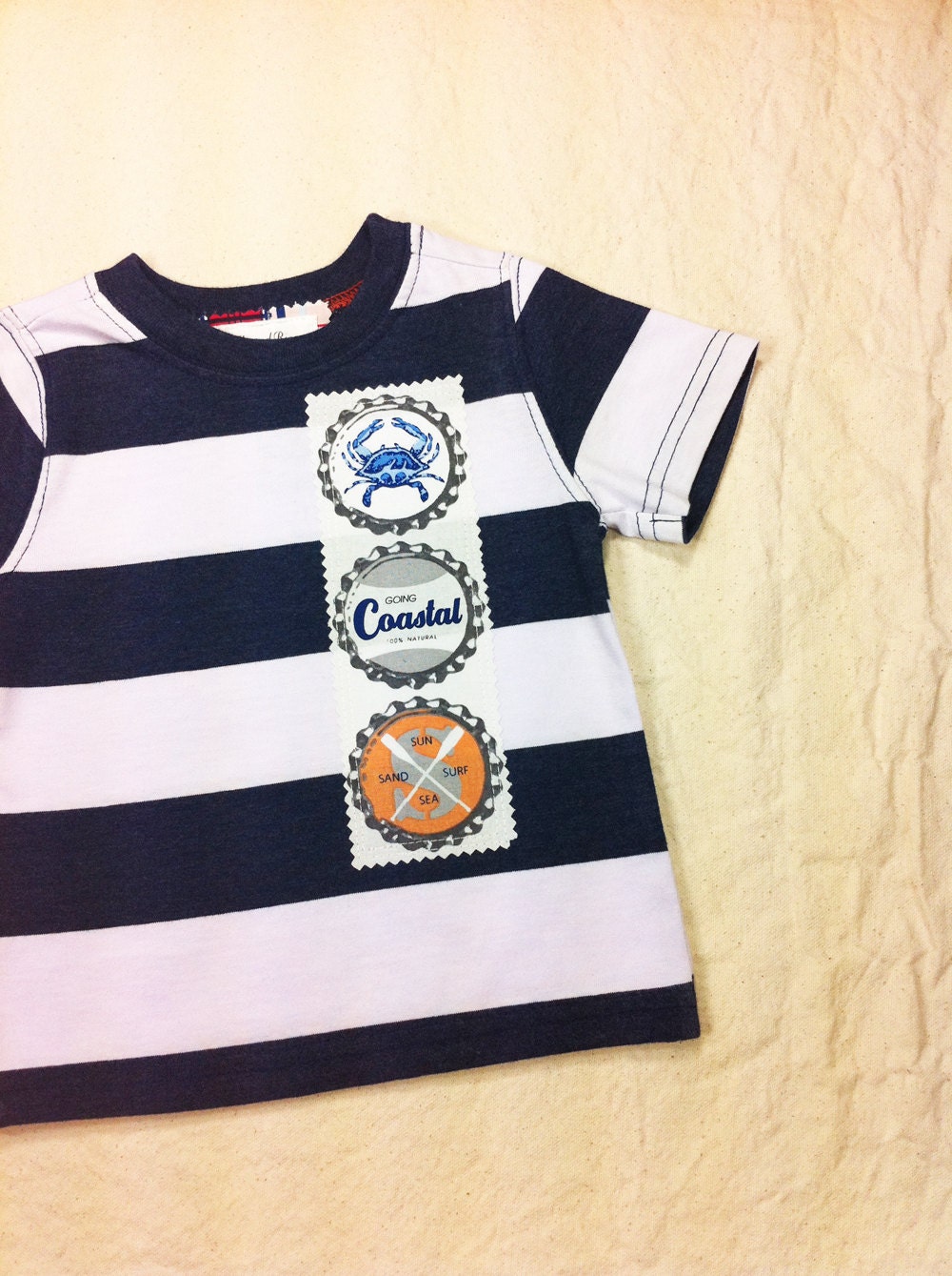 SALE Boys Boutique T-shirt Nautical Stripe Appliqued Size 12 Mo Ready to Ship Spring Summer Clothing Handmade Original Gift
