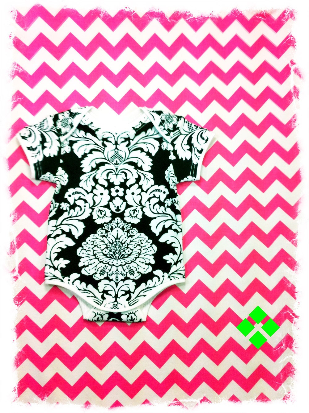 Baby Girl Bodysuit Black and White Damask Knit Size 3, 9 Month Ready to Ship Baby Girl Boutique Clothing