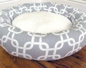 One-Piece 15" - Dog Bed - Cat Bed - Gray & White Modern Geometric Print and Minky Fleece