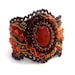 Bead embroidered cuff bracelet with red jasper- Unique gift  for her Brown terracotta burgundy gold OOAK jewelry