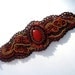 Bead embroidered cuff bracelet with red jasper- Unique gift  for her Brown terracotta burgundy gold OOAK jewelry