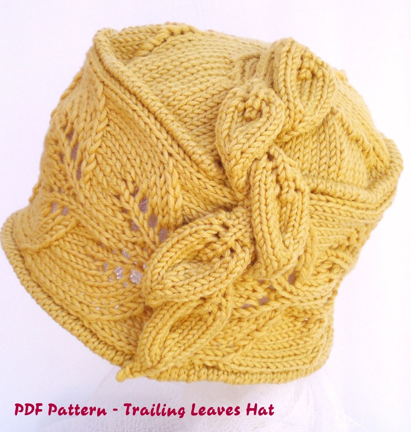 PDF Knitting Pattern - Wool Lace Cloche Hat - Trailing Leaves Hat