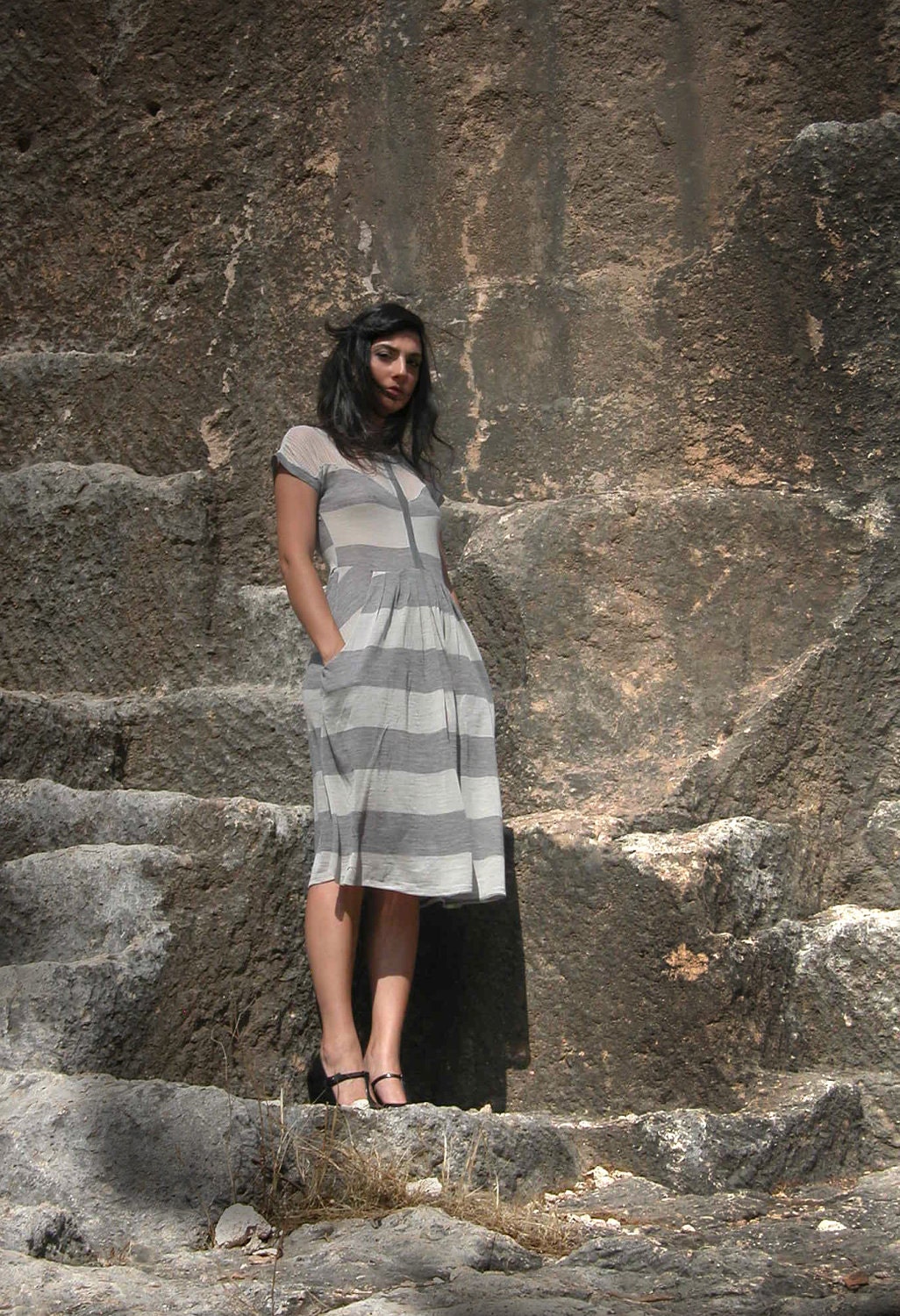 Romantic gray dress with lace