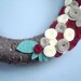 Fall Yarn Wreath, Harvest Taupe Brown Autumn Door Wreath with Cream, Brick and Tan Felt Flowers. 12 Inch. Heartfelt Yarn Wreaths