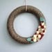 Fall Yarn Wreath, Harvest Taupe Brown Autumn Door Wreath with Cream, Brick and Tan Felt Flowers. 12 Inch. Heartfelt Yarn Wreaths