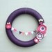 Purple Yarn Wreath. Pink, fuchsia, light blue and white felt flowers and felt bunting. Great for girl's birthday party. 14" door wreath.