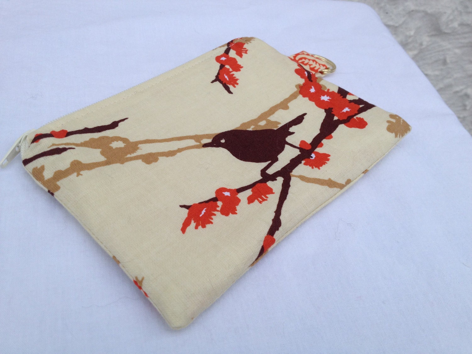 Brown & Orange Aviary 2 Zipper Pouch, Made and Ready to Ship