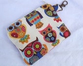 Owls Small Zippered Pouch with Swivel Clasp, Made and Ready to Ship