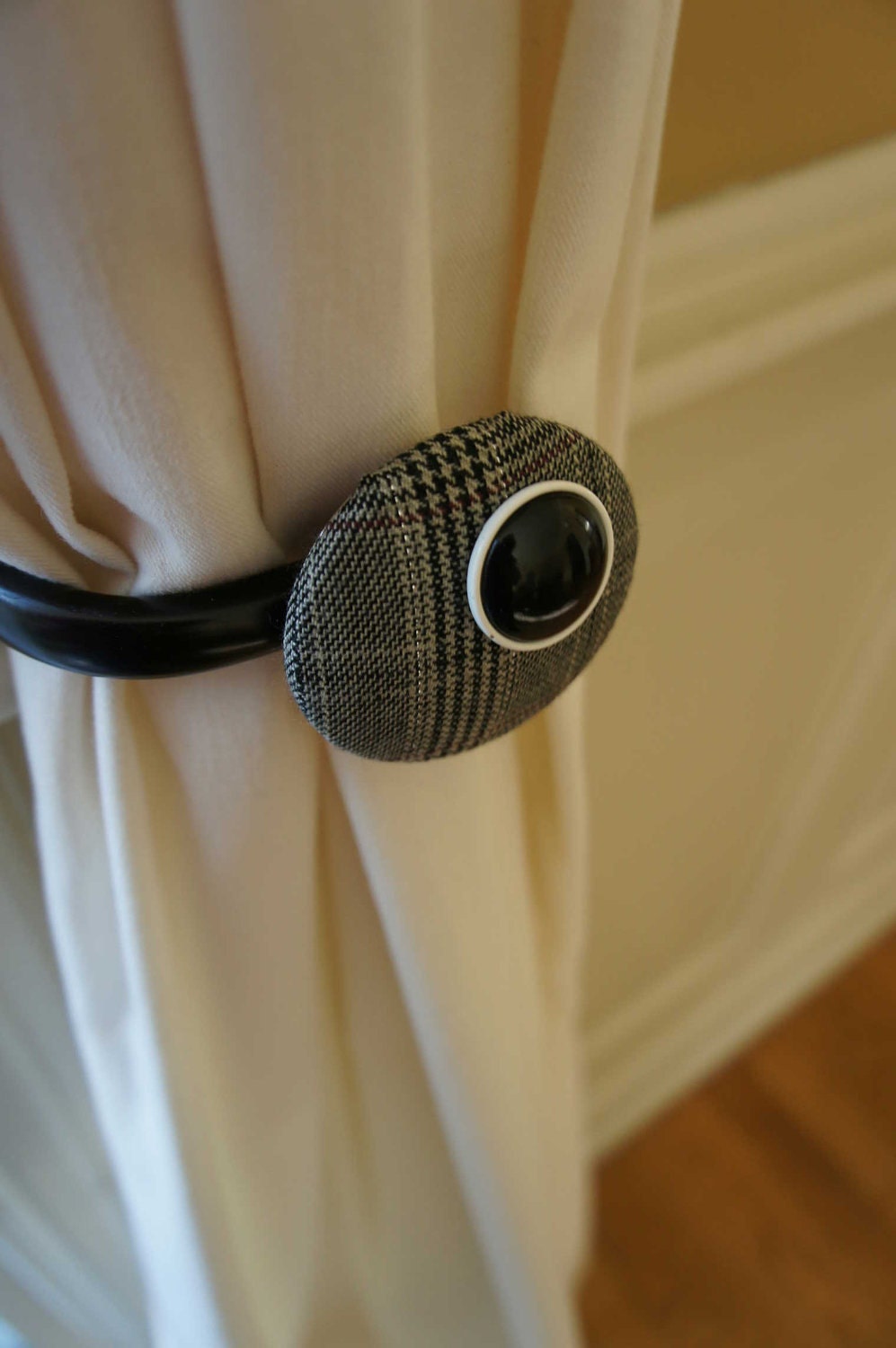 Curtain Tie Backs Tiebacks Drapery Tie Back Tieback Unique Tweed Plaid Gray Vintage Jewelry FREE SHIPPING