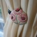Curtain Tie Backs Pink Flower Nursery Decor Girl Shabby Chic Linen Vintage Hand Embroidery