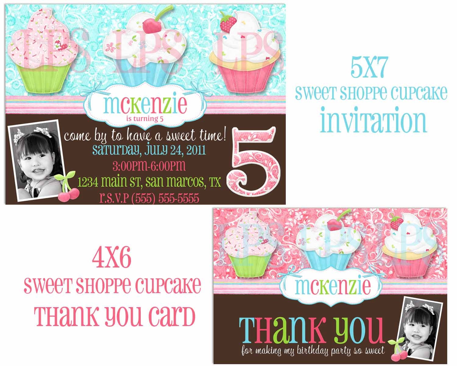 Sweet Shoppe Cupcake Birthday Party Invitation & Thank You Card Set PRINTABLE DIGITAL files Il_570xn