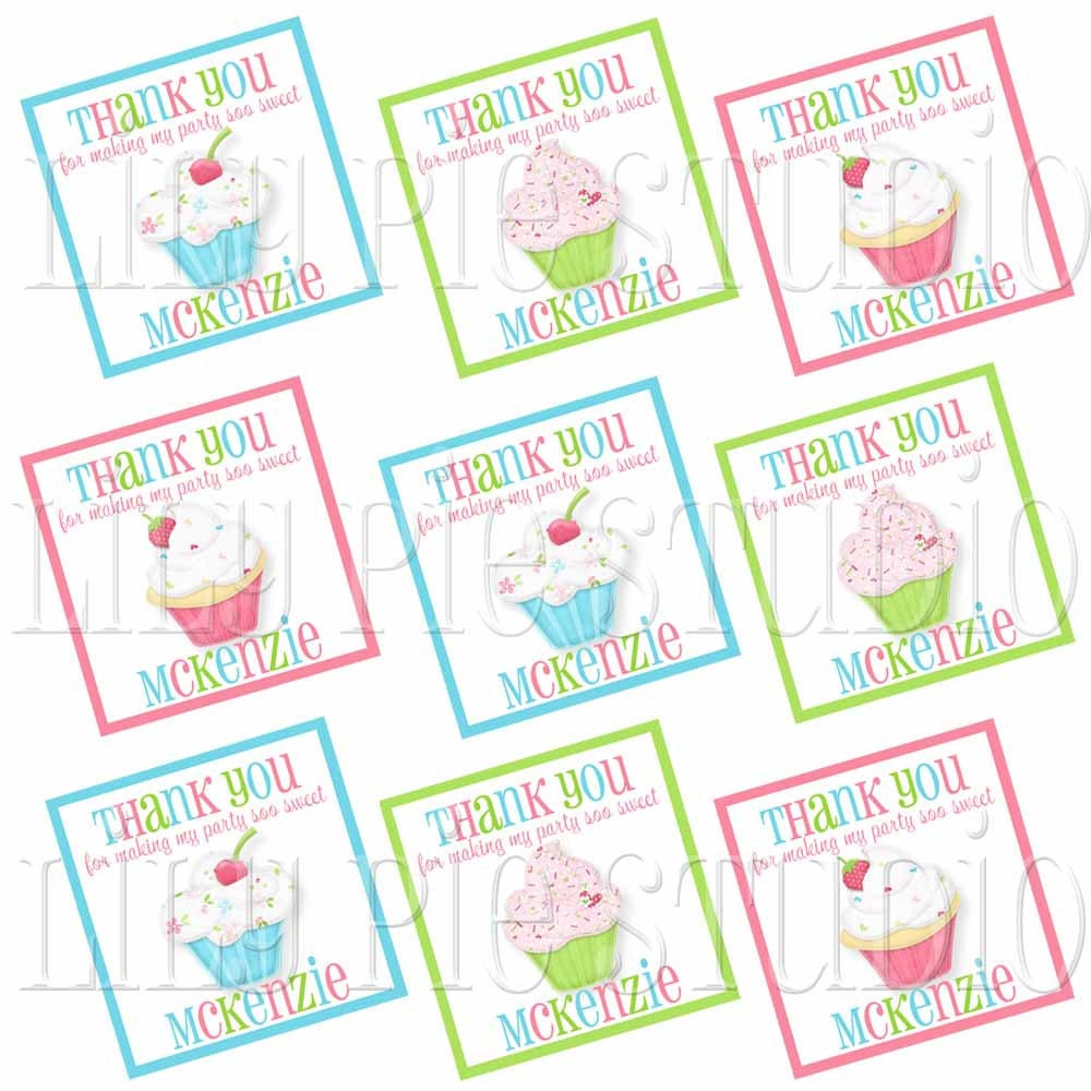 Sweet Shoppe Cupcake Themed 2 inch square favor tags PDF Digital Printable File Il_570xn