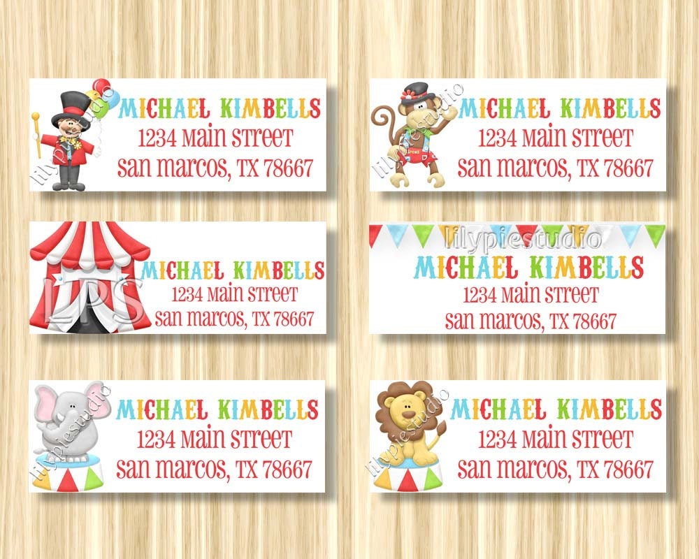 Circus Carnival Return Address Labels Printable PDF File Il_570xn