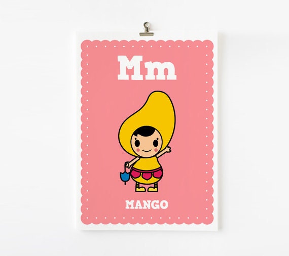 Children Decor, Alphabet poster M is for Mango 8x10 art print