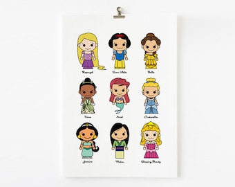 Cute Princesses 8x10 wall art, art print