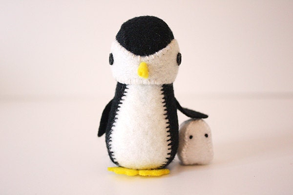 Little felt penguin and snowman