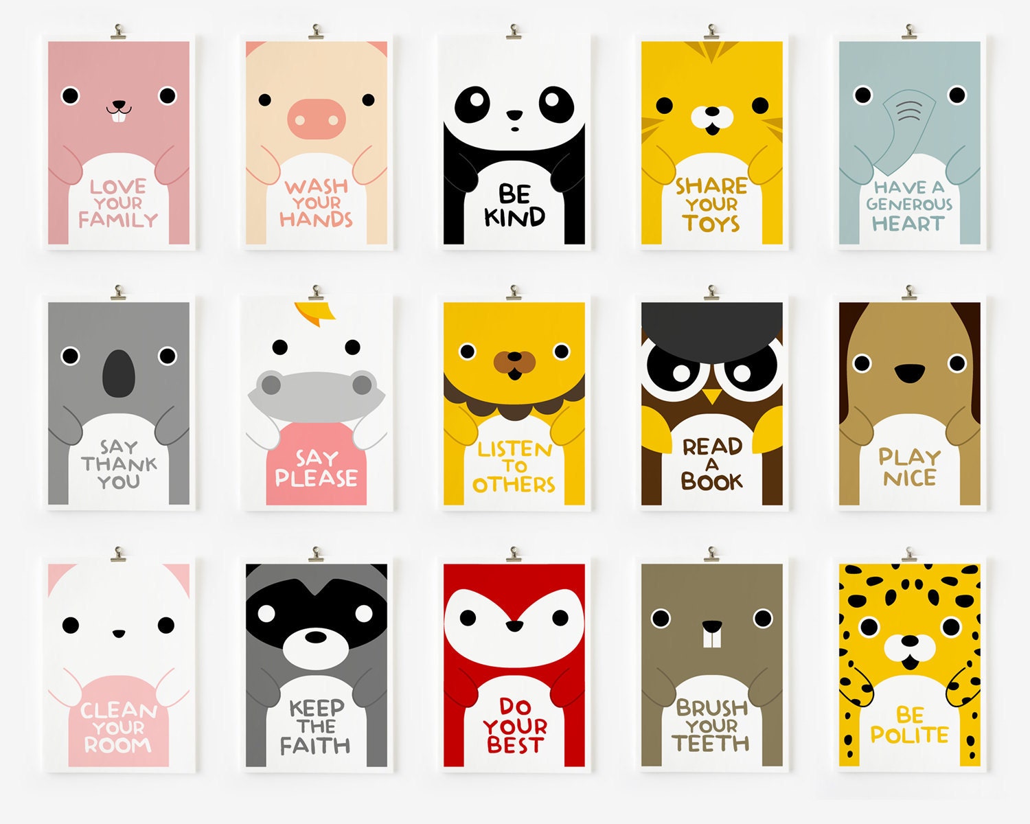 Children Decor Good Manners Flash Cards, Kids Wall Art set of 15 in 4 x 6 , Children's Art