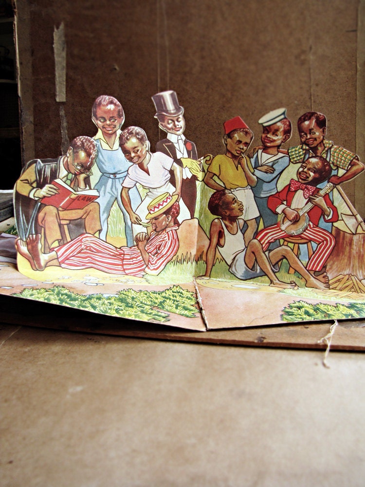 antique paper ephemera - pop up children's book pages - poetry - ten little politically incorrect children