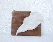 Leather and canvas Clutch purse cosmetic bag zipper pouch