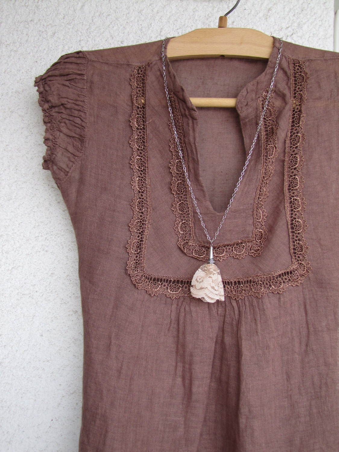 Gentle Tulip Necklace Lace Pendant on a silver tone chain