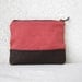 Linen and leather, clutch purse, cosmetic bag, make up bag, vintage upcycled leather bottom
