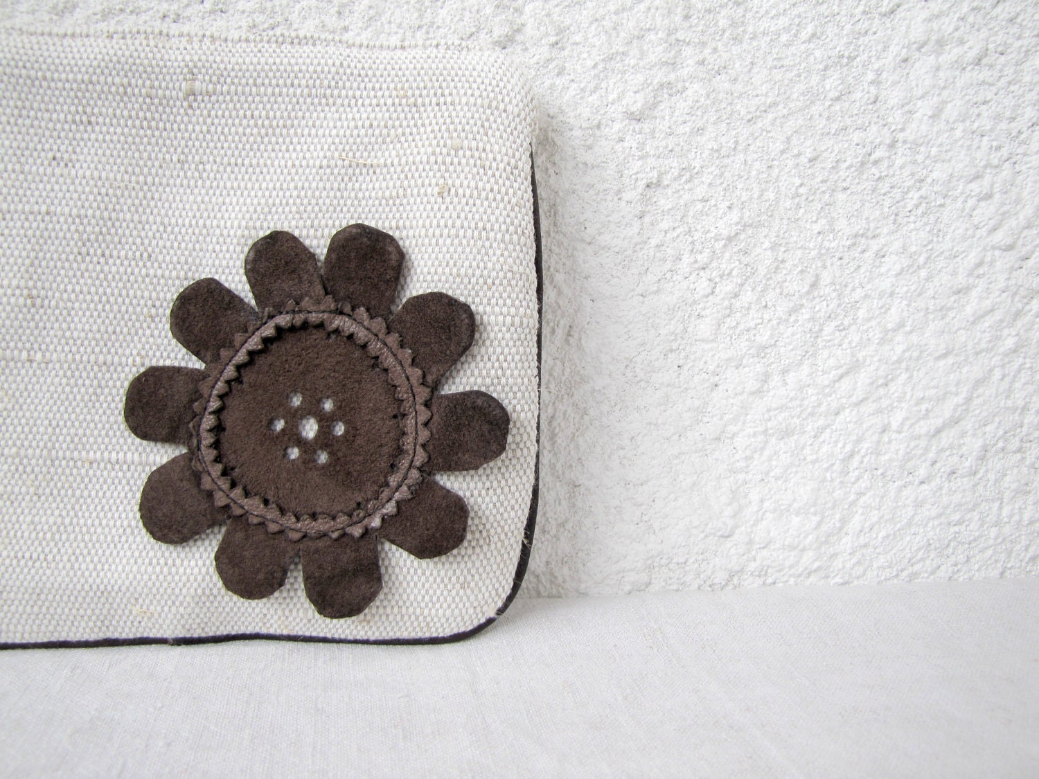 zipper pouch clutch purse cosmetic bag upcycled leather flower