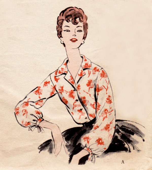 1950s Women's Blouse Vintage Sewing Pattern - Vogue 9656 Bust 32