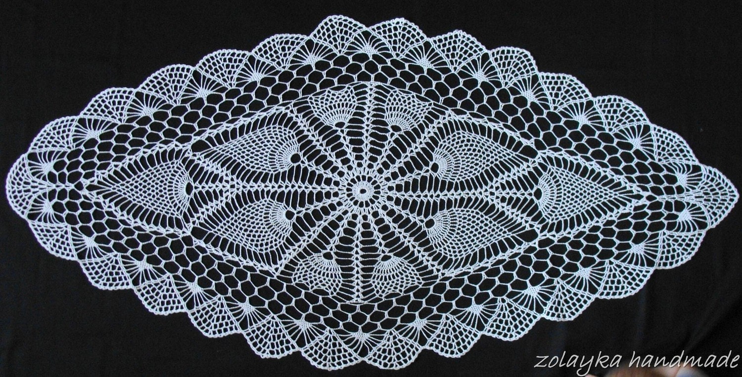 Crocheted Oval Lace Cotton Tablecloth, "Romona" Free Shipping