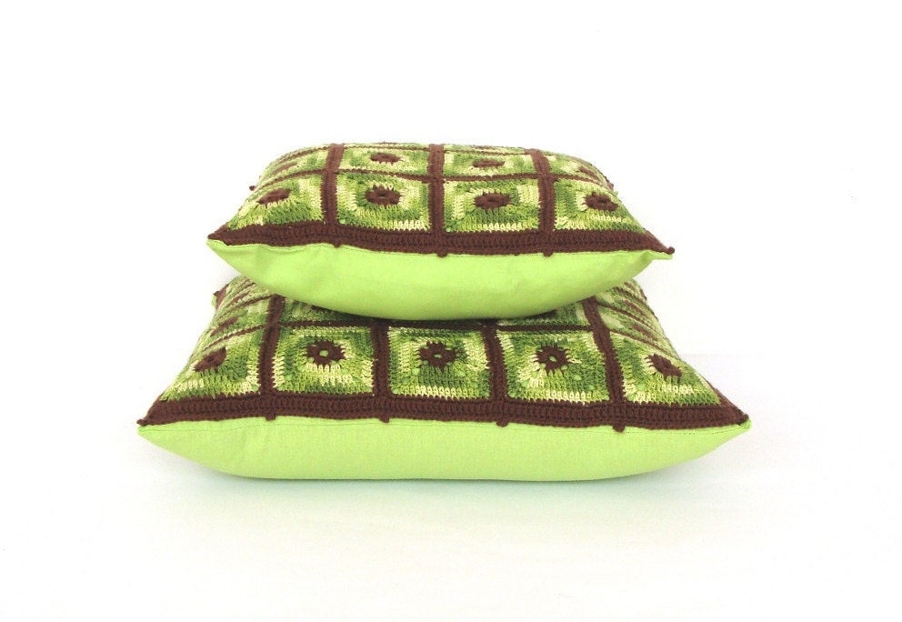 Neon green crochet Cushion Pillow Cover set - 12'' and 15" free shipping