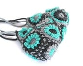 Turquoise flower crochet handbag, floral bag, shoulder bag, purse