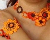 Summer crochet necklace and bracelet set in light orange , flower chocker and bracelet set crochet