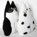 Cute crochet toy pillows set "Cat Pals" - crochet cushions, pillows - Black & White - Stuffed