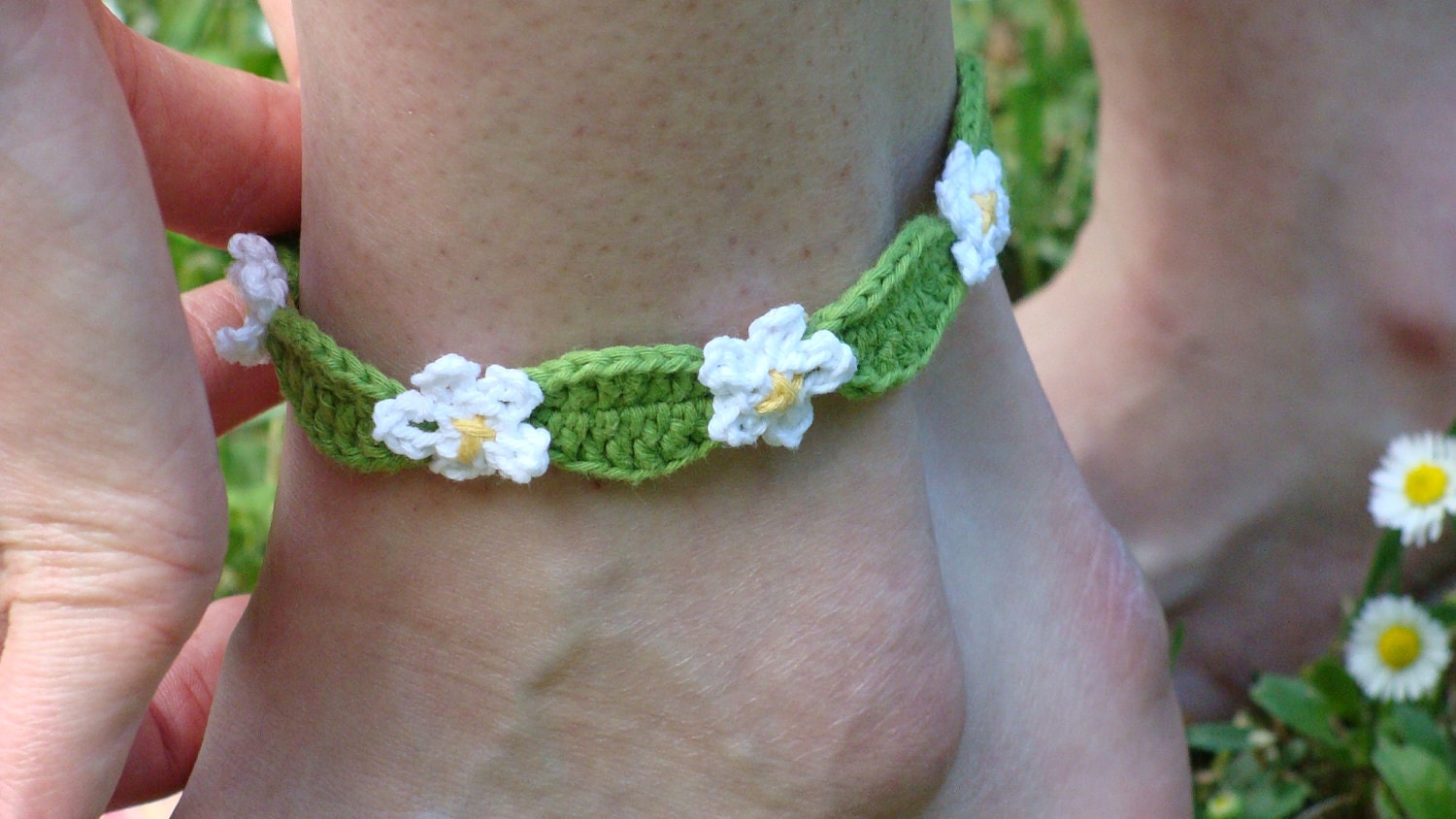 Crochet anklet - bracelet - spring garden, barefoot jewelry