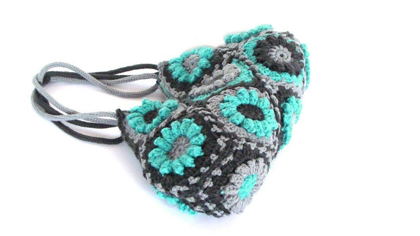 Turquoise flower crochet handbag, floral bag, shoulder bag, purse