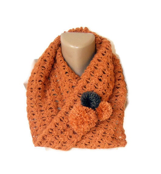 infinity scarves, Hand crocheted women scarf cowl, terra-cotta, neckwarmer, women scarves ,Winter spring trend, 2013 fashion trend