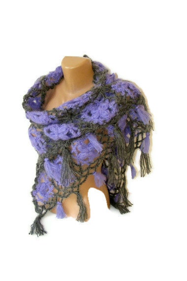 gray violet shawl,women crochet shawl,wool mohair ,Fashion,2012 shawl trends,gift for her,gift ideas for mom,soft warm,by SENO - seno