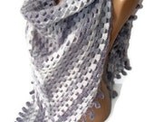 women fashion shawl, hand crocheted shawl , scarf trends,white gray ,handmade gifts , for her ,mohair shawl
