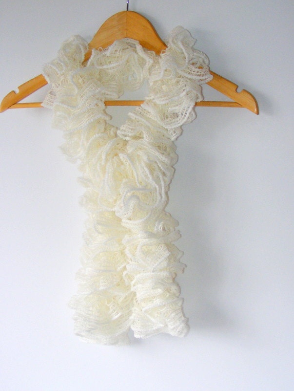 Hand Knitted women scarves, knitting scarf, ivory ruffle scarf ,fashion 2013, women scarf , gift for her