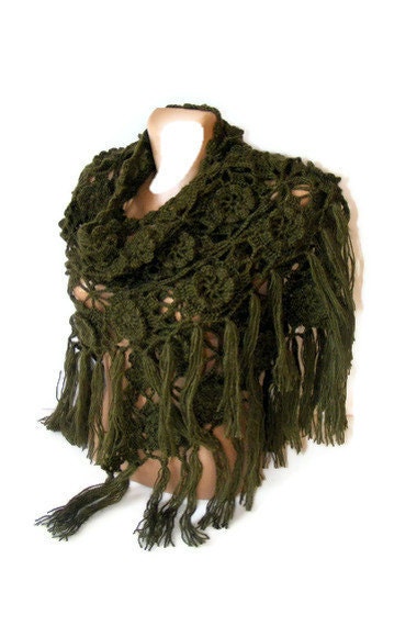 hand crocheted shawl, women accessories ,green, 2013 trends, green mohair shawl