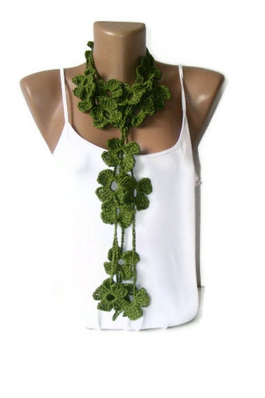 NEW Lariat scarf Crochet ,Fashion scarf,summertime floral,flowers scarf,green flowers,woman scarves
