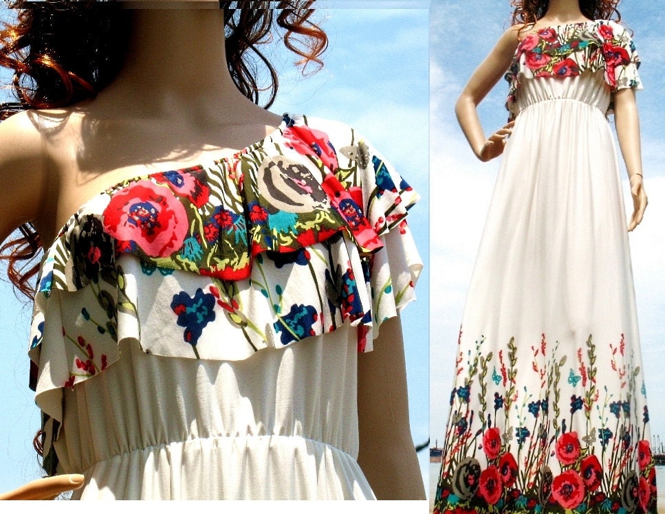New White Maxi Dress Floral One Shoulder Jersey Dress Women Fall Evening Formal Wedding